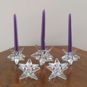 MCM glass 9-point star taper candle holders set of five